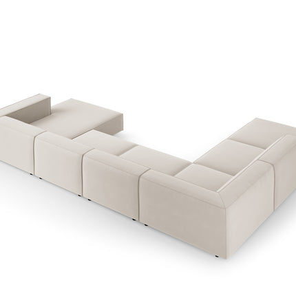 Panoramic corner sofa left velvet, Arendal, 7-seater, light beige