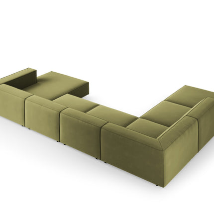 Velvet panoramic corner sofa left, Arendal, 7-seater, light green