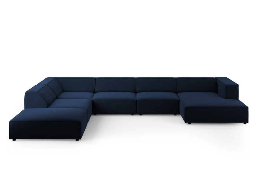 Panoramic corner sofa left velvet, Arendal, 7-seater, royal blue