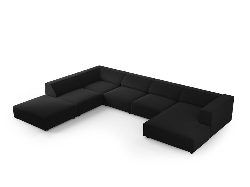 Panoramic corner sofa left velvet, Arendal, 7-seater, black