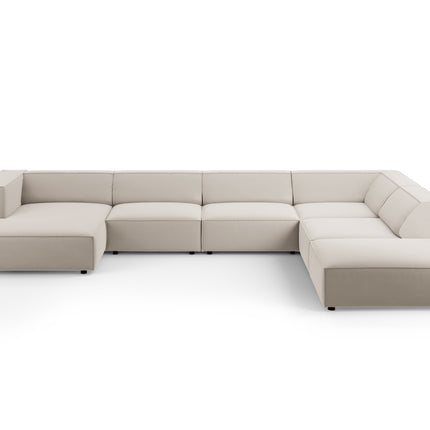 Panoramic corner sofa right velvet, Arendal, 7-seater, light beige