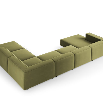 Velvet panoramic corner sofa, Arendal, 7-seater, light green