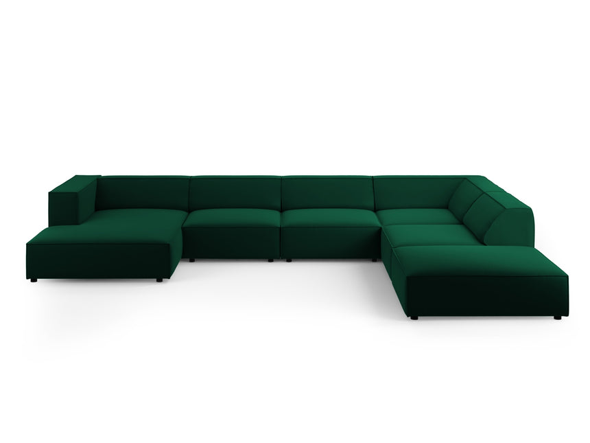 Panoramic corner sofa right velvet, Arendal, 7-seater, bottle green