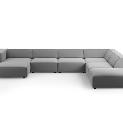 Panoramic corner sofa right velvet, Arendal, 7-seater, light gray