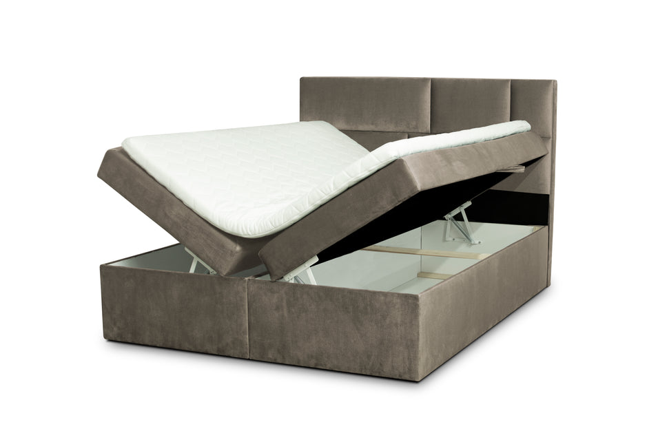 Box spring Lola with storage space velvet taupe