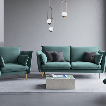 Velvet sofa, Agate, 2 seats - Blue