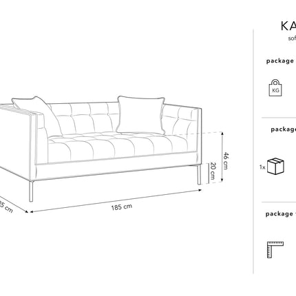 Velvet sofa, Karoo, 2 seats - Black
