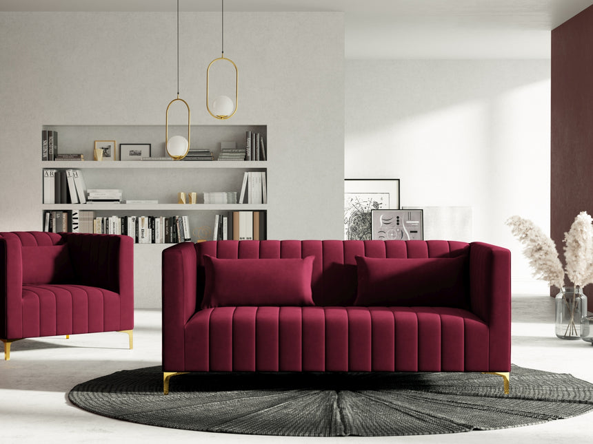 Velvet sofa, Annite, 2 seats - Dark red