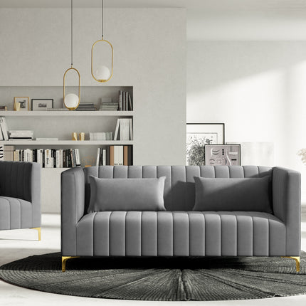 Velvet sofa, Annite, 2 seats - Light gray