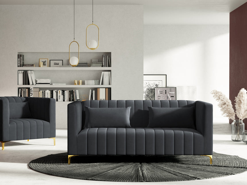 Velvet sofa, Annite, 2 seats - Dark gray