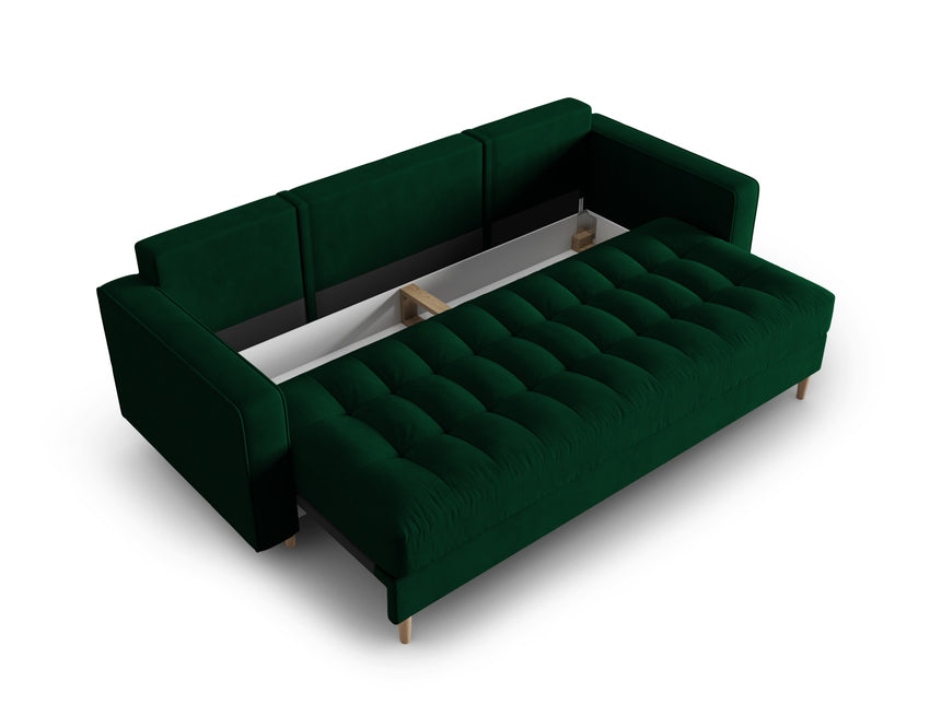 Velvet sofa with bed function and box, Gobi, 3 seats - Bottle green