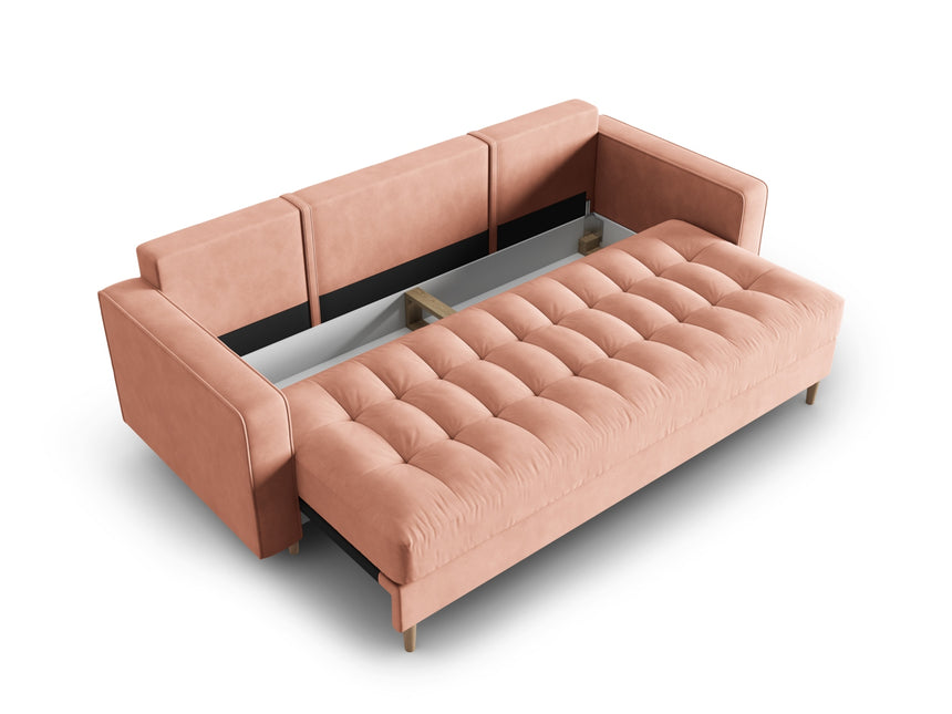 Velvet sofa with bed function and box, Gobi, 3 seats - Pink