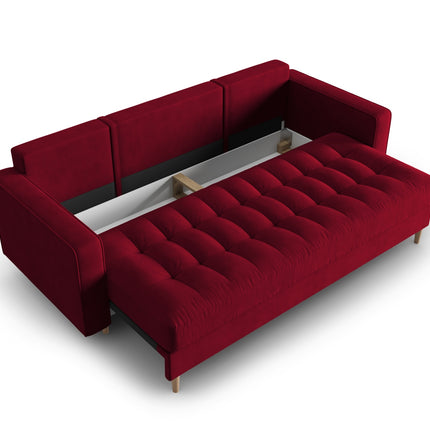 Velvet sofa with bed function and box, Gobi, 3 seats - Red