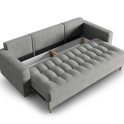 Velvet sofa with bed function and box, Gobi, 3 seats - Gray
