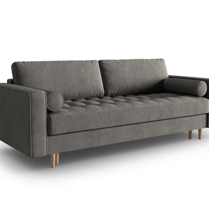 Velvet sofa with bed function and box, Gobi, 3 seats - Dark gray