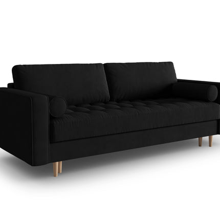 Velvet sofa with bed function and box, Gobi, 3 seats - Black