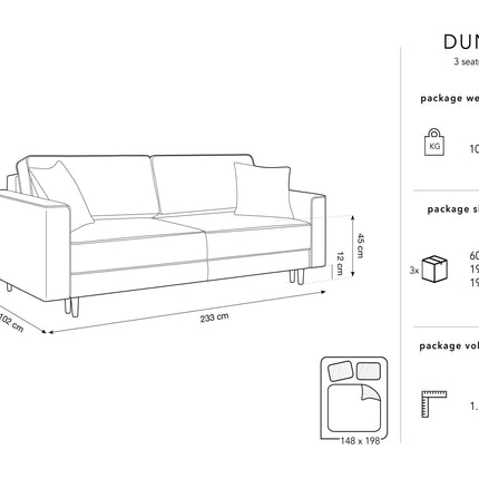 Sofa with bed function and box, Dunas, 3 seats - Bottle green