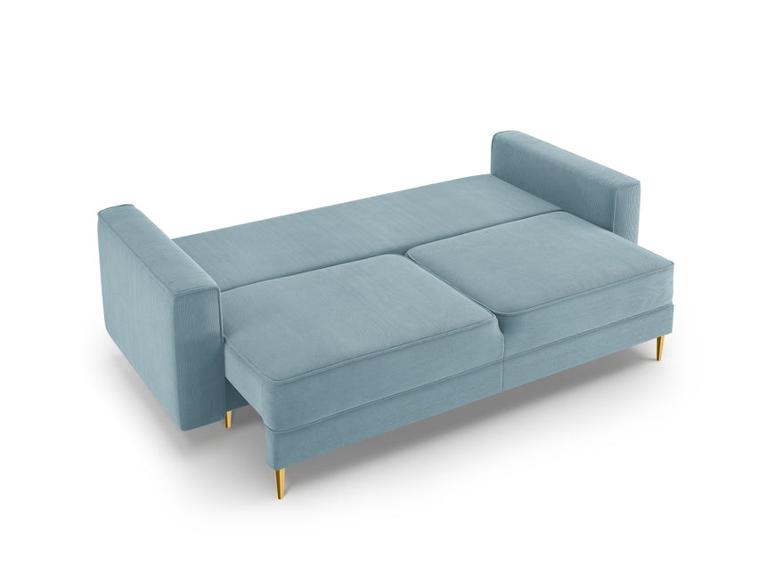 Sofa with bed function and box, Dunas, 3 seats - Light blue