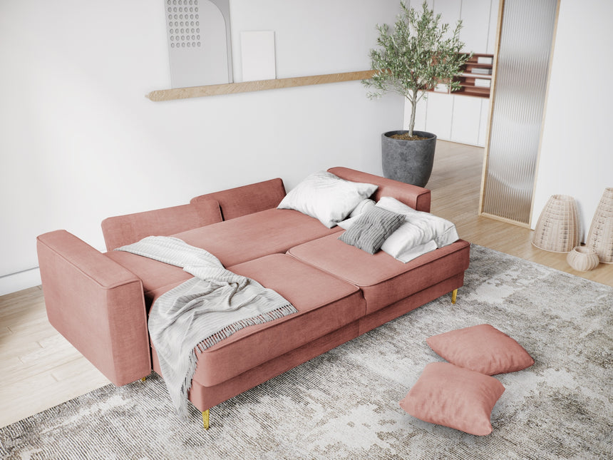 Sofa with bed function and box, Dunas, 3 seats - Pink