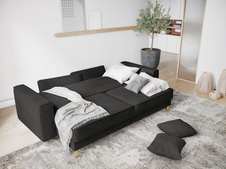 Sofa with bed function and box, Dunas, 3 seats - Black
