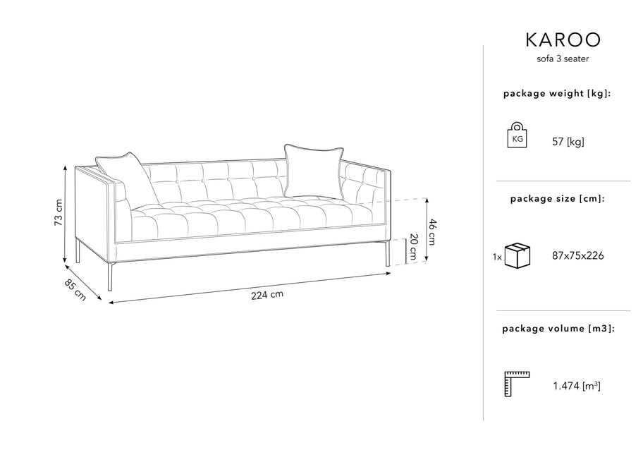 Velvet sofa, Karoo, 3 seats - Royal blue