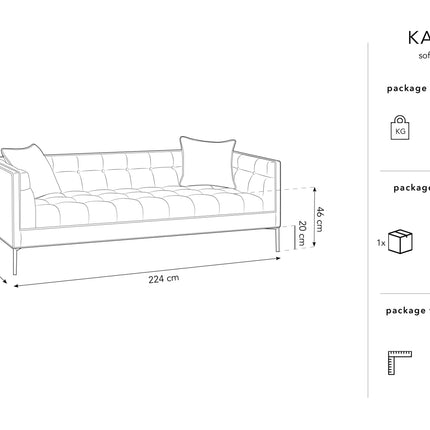 Velvet sofa, Karoo, 3 seats - Royal blue