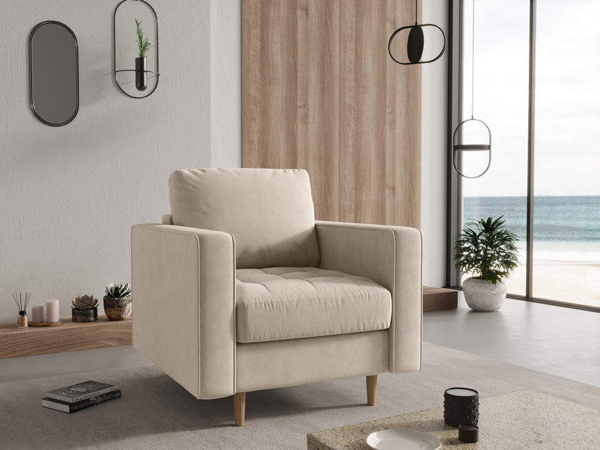 Velvet armchair, Gobi, 1-seater - Beige