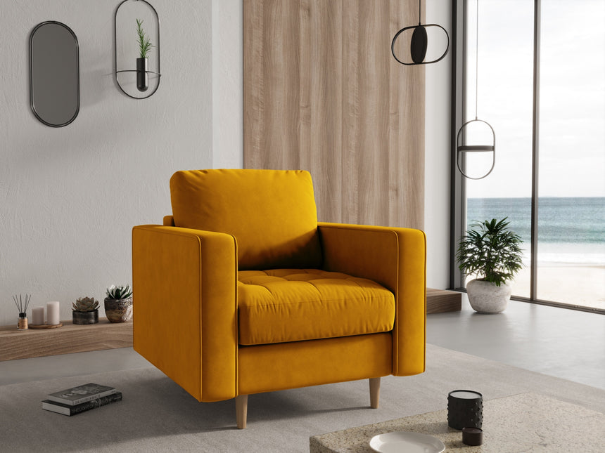 Velvet armchair, Gobi, 1-seater - Yellow