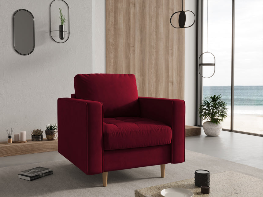 Velvet armchair, Gobi, 1-seater - Red