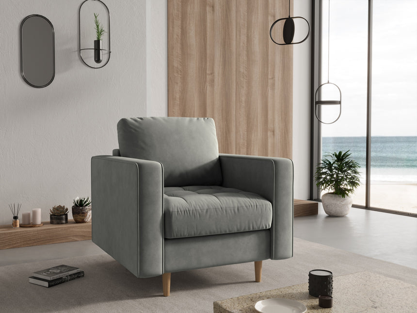 Velvet armchair, Gobi, 1-seater - Gray