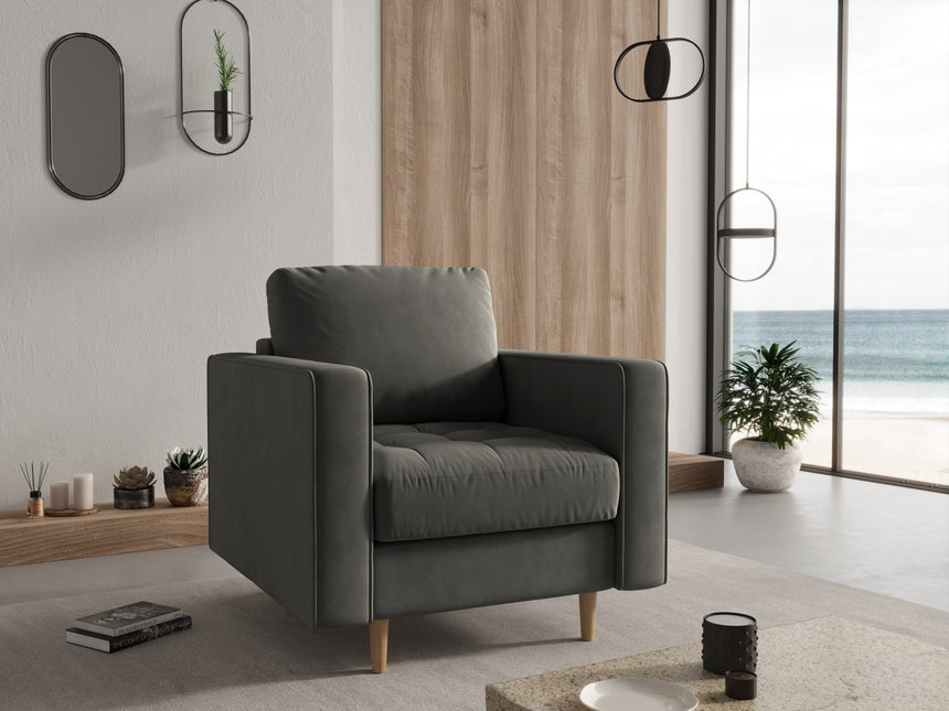 Velvet armchair, Gobi, 1-seater - Dark gray