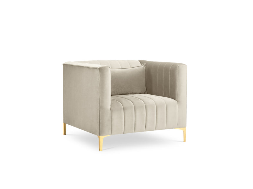 Velvet armchair, Annite, 1 seat - Light beige