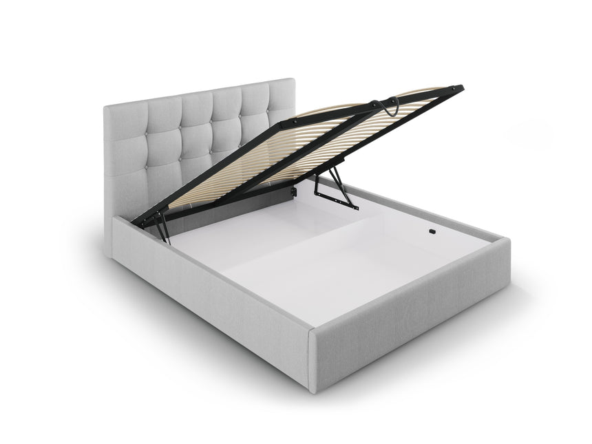 Storage bed with headboard, Phaedra, 212x150x104 - Light gray
