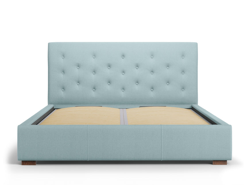 Storage bed with headboard, Seri, 223x158x106 - Light blue