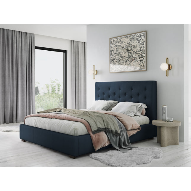 Storage bed with headboard, Seri, 223x158x106 - Dark blue