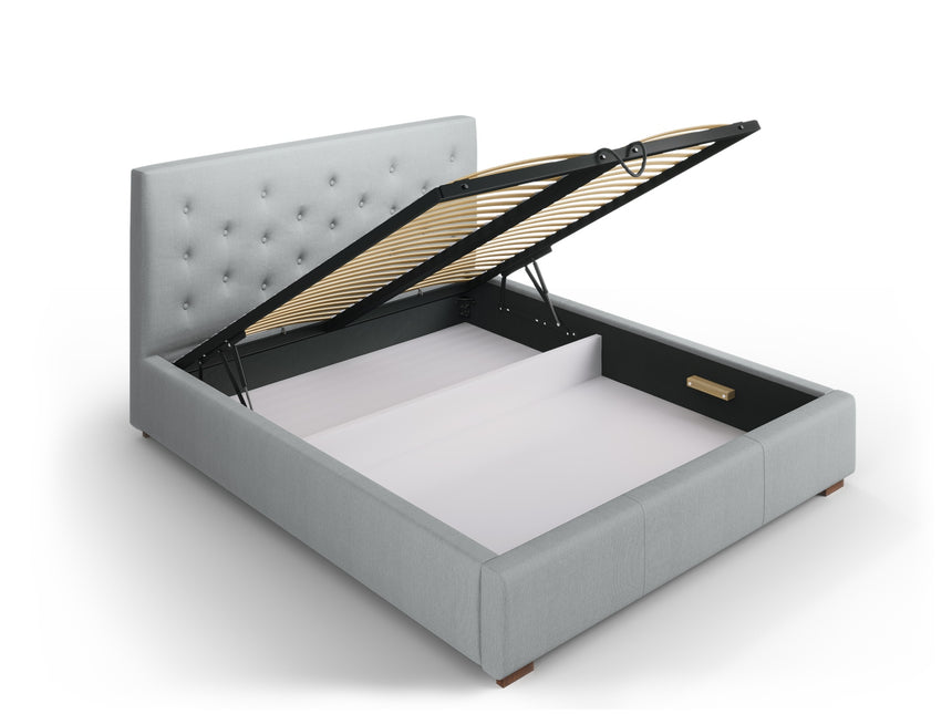 Storage bed with headboard, Seri, 223x158x106 - Light gray