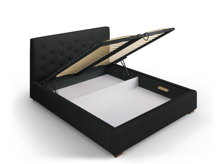 Storage bed with headboard, Seri, 223x158x106 - Black
