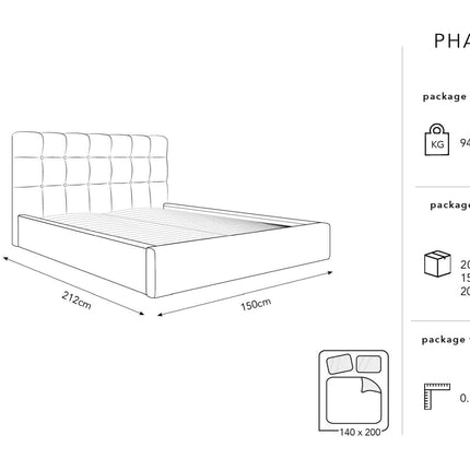 Storage bed with headboard, Phaedra, 212x150x104 - Beige