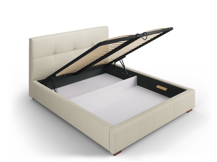 Storage bed with headboard, Sage, 223x178x106 - Beige