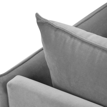 Velvet chaise longue left, Agate, 1-seater - Light gray