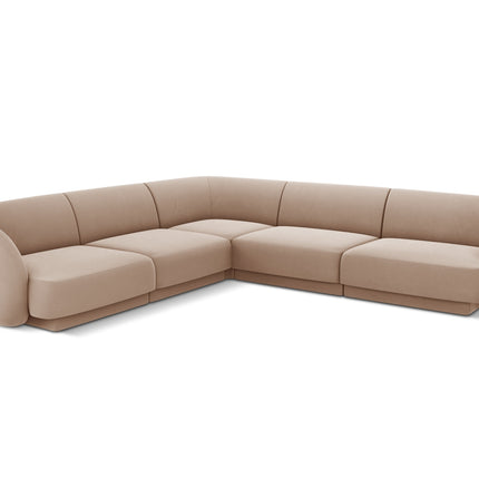 Velvet symmetrical corner sofa, Miley, 5 seats - Beige