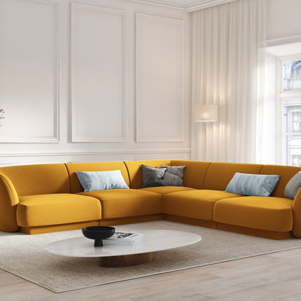 Velvet symmetrical corner sofa, Miley, 5 seats - Yellow