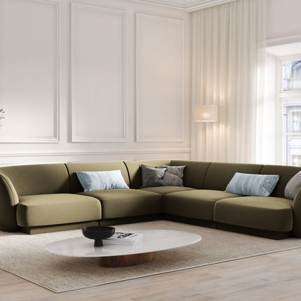 Velvet symmetrical corner sofa, Miley, 5 seats - Green