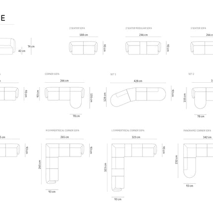 Symmetrische modulaire hoekbank,  Shane,  7 zitplaatsen - Blauw