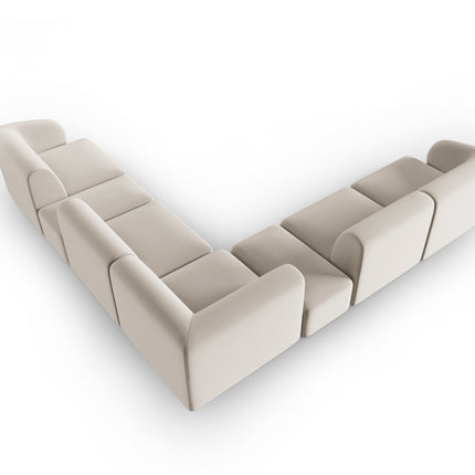 Velvet symmetrical modular corner sofa, Shane, 7 seats - Beige