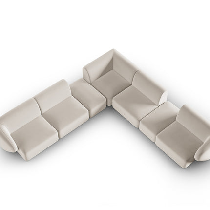 Velvet symmetrical modular corner sofa, Shane, 7 seats - Beige