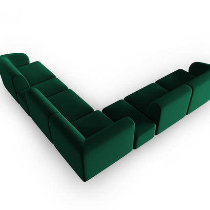 Velvet symmetrical modular corner sofa, Shane, 7 seats - Bottle Green