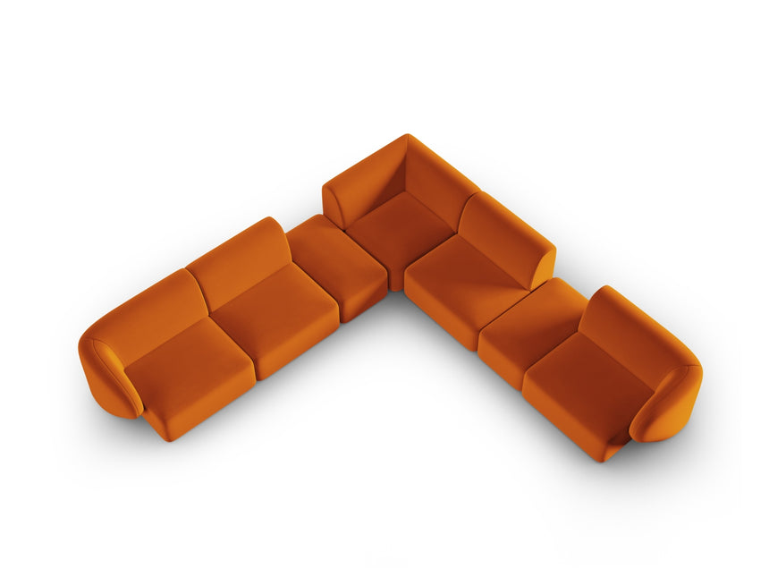 Velvet symmetrical modular corner sofa, Shane, 7 seats - Terracotta
