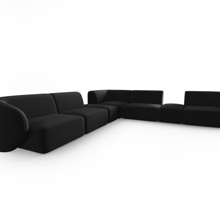 Velvet symmetrical modular corner sofa, Shane, 7 seats - Black
