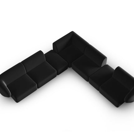 Fluwelen symmetrische modulaire hoekbank,  Shane,  7 zitplaatsen - Zwart